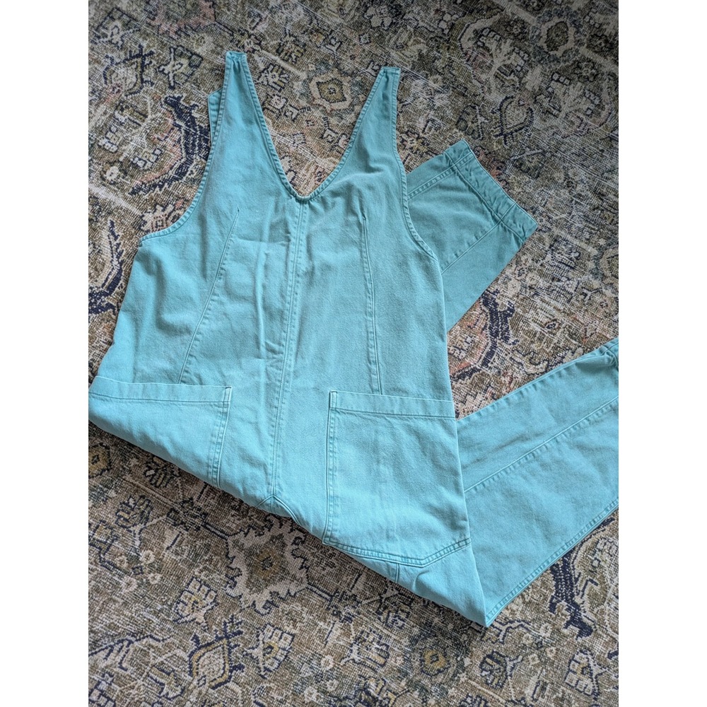 Free People We The Free Ziggy Denim Overalls Teal Green V-Neck Jumpsuit Small